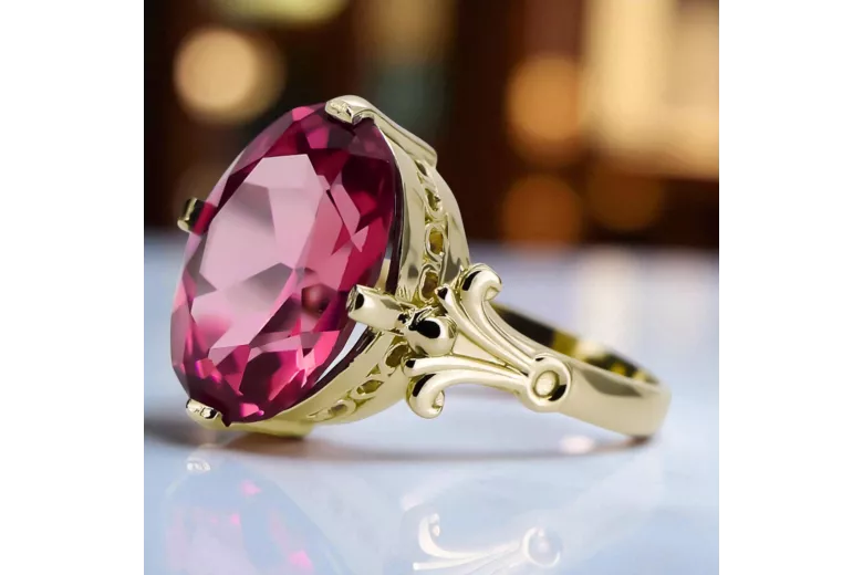 14K Жовте золото Рубін Каблучка Вінтаж vrc369y